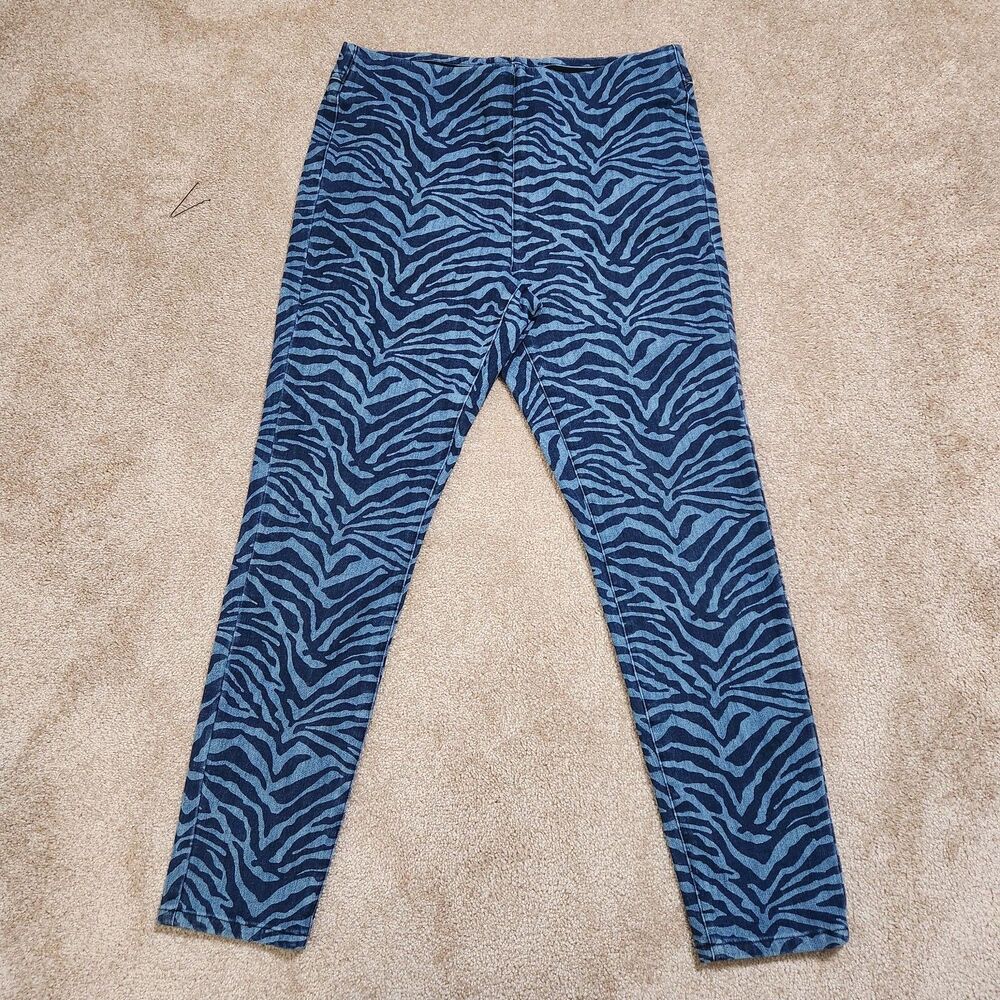 Soft Surroundings Women M Blue Animal Print Pull On Mid Rise Skinny Pants